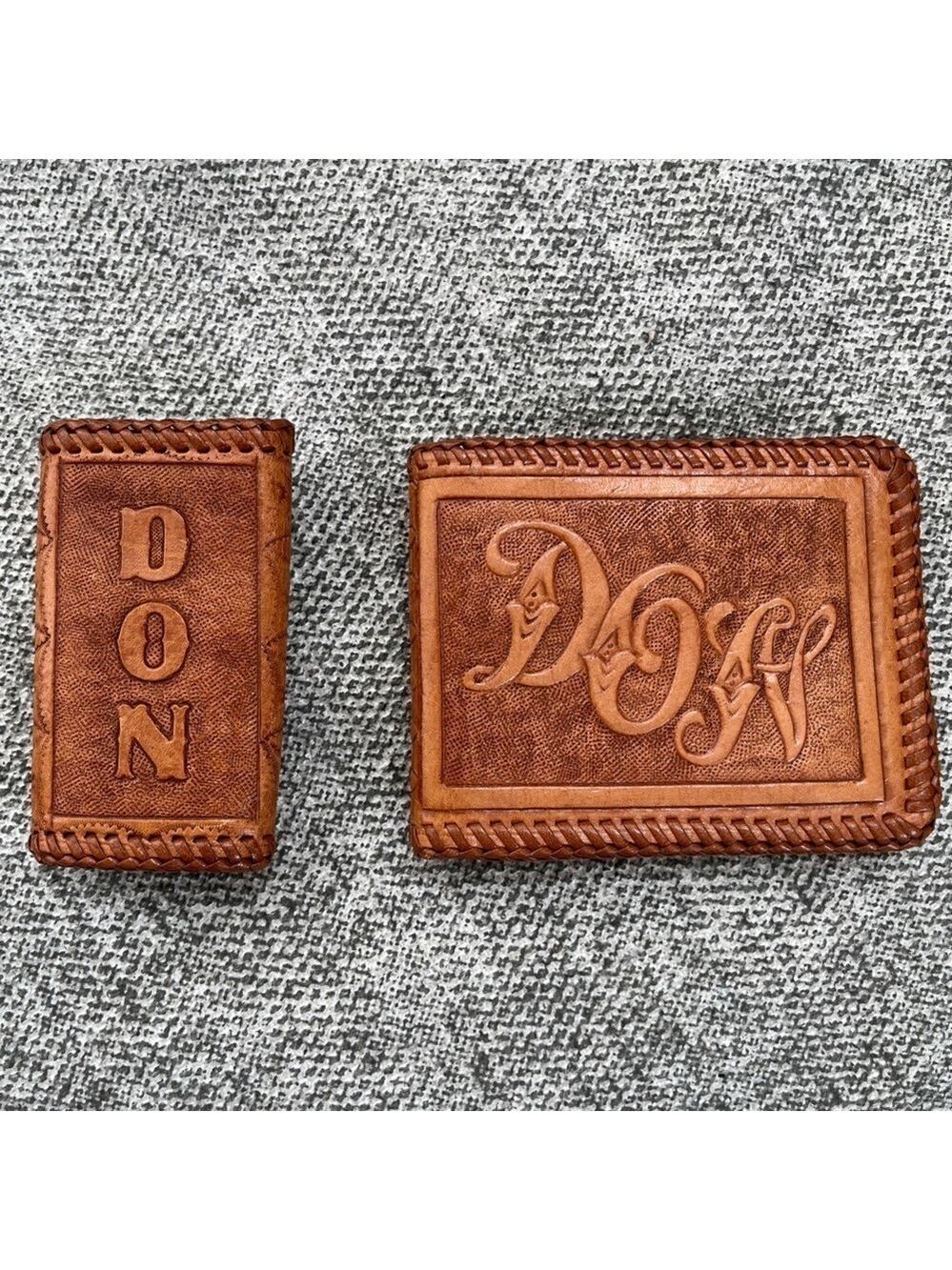 VINTAGE Set Wallet & Key Holder Tooled Leather Spell Out Name Don Western Unisex